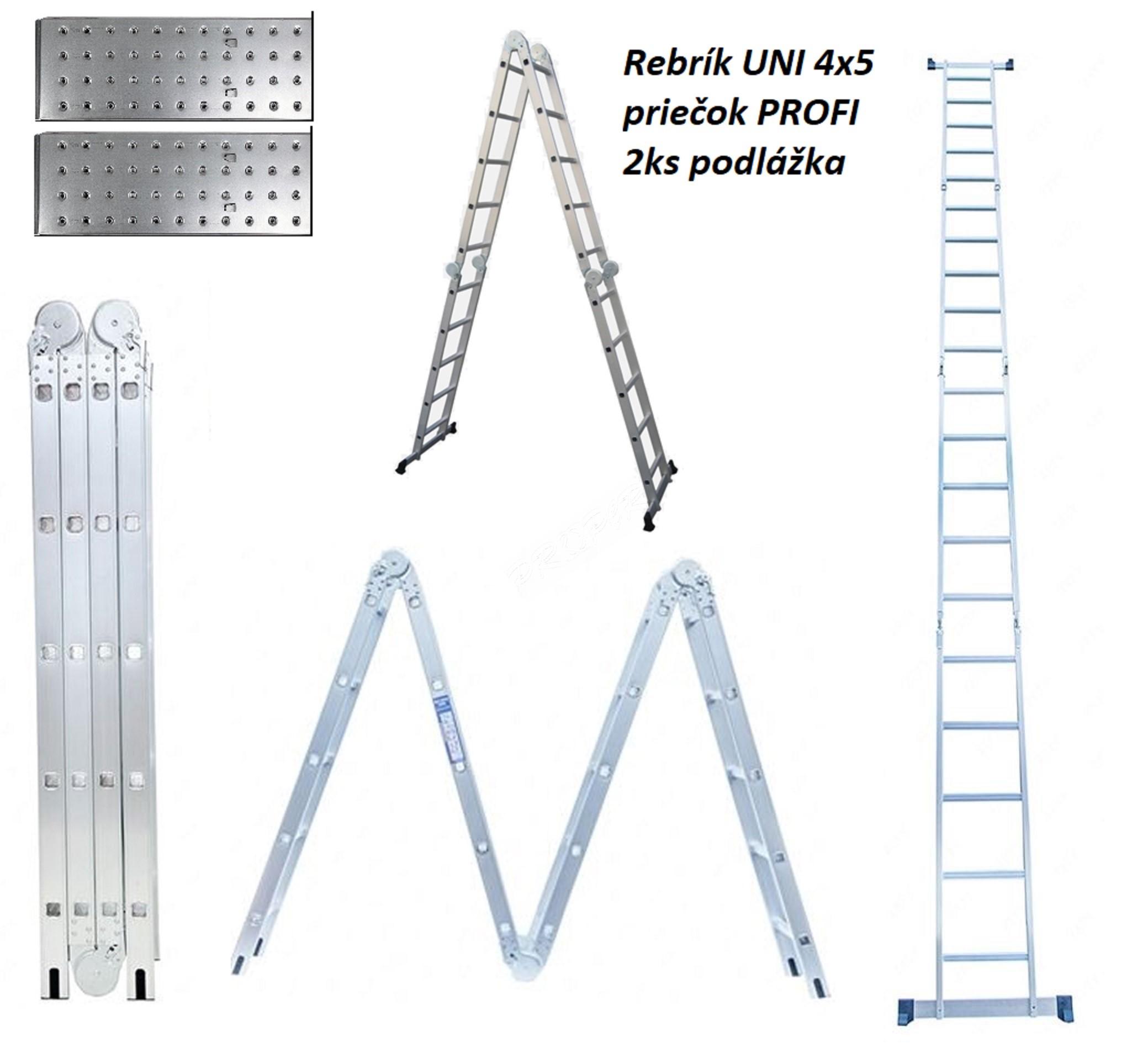 PROPER žebřík kloubový víceúčelový 4x5 s podlážkou 7m